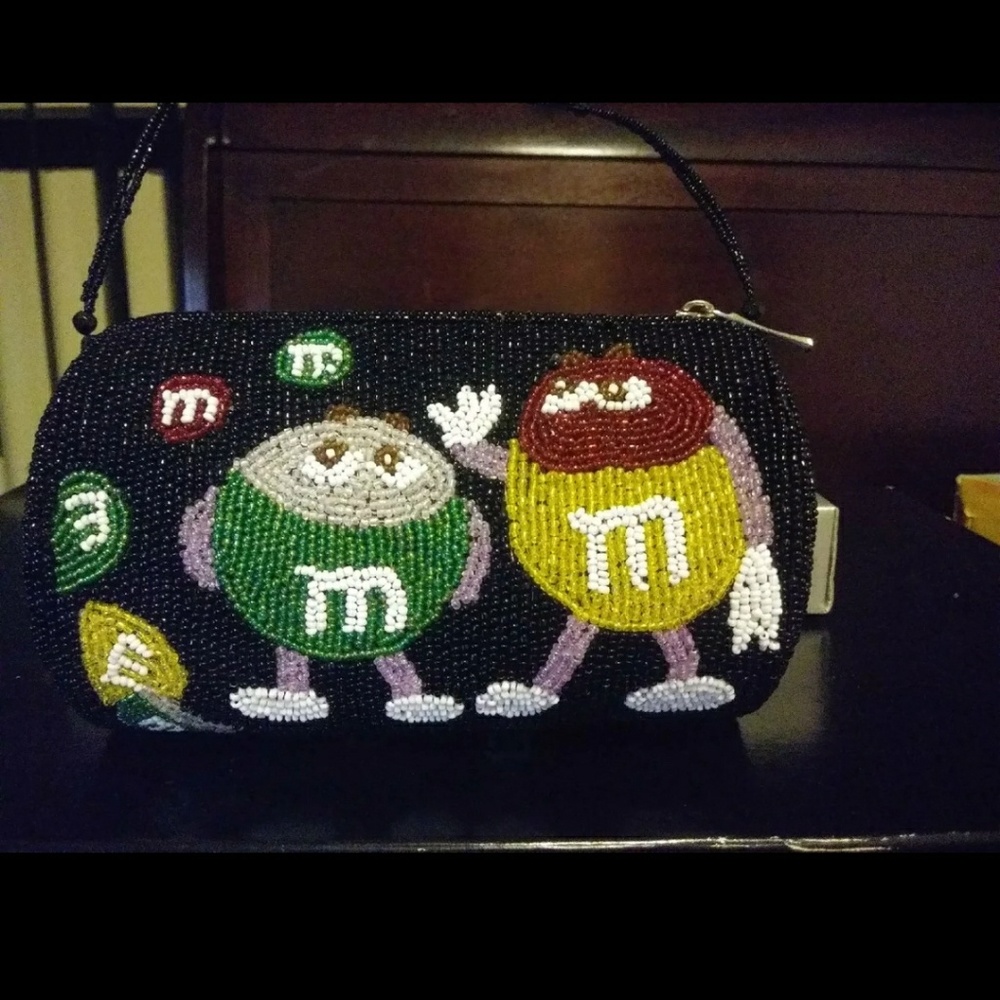 Beaded black M&M purse